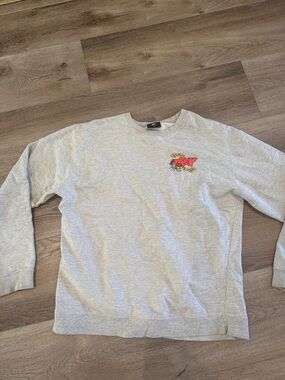 Obey Light Gray Crewneck with Red & Yellow Chest Graphic